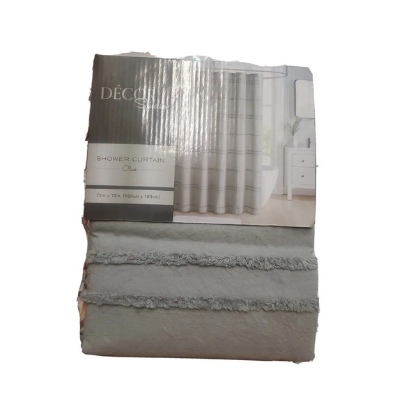 JLA HOME 72" x 72" Decor Studio Gray Shower Curtain  w/ Chenille Stripe-MSRP$40 - Picture 3 of 4